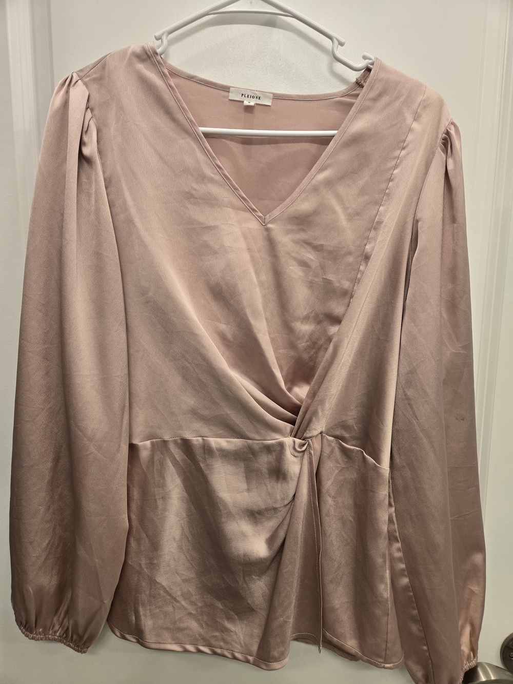 Pleione Dusty Rose V-Neck Wrap-Front Long Sleeve Blouse